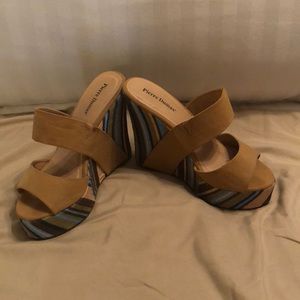 Pierre Dumas 6” leather and fabric sandals.